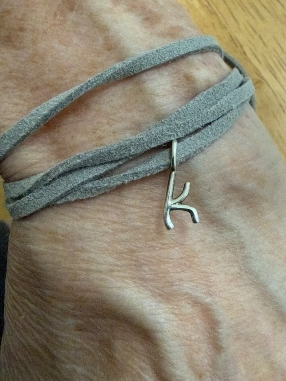 Dalla Nonna Sterling Silver little letter k suede bracelet